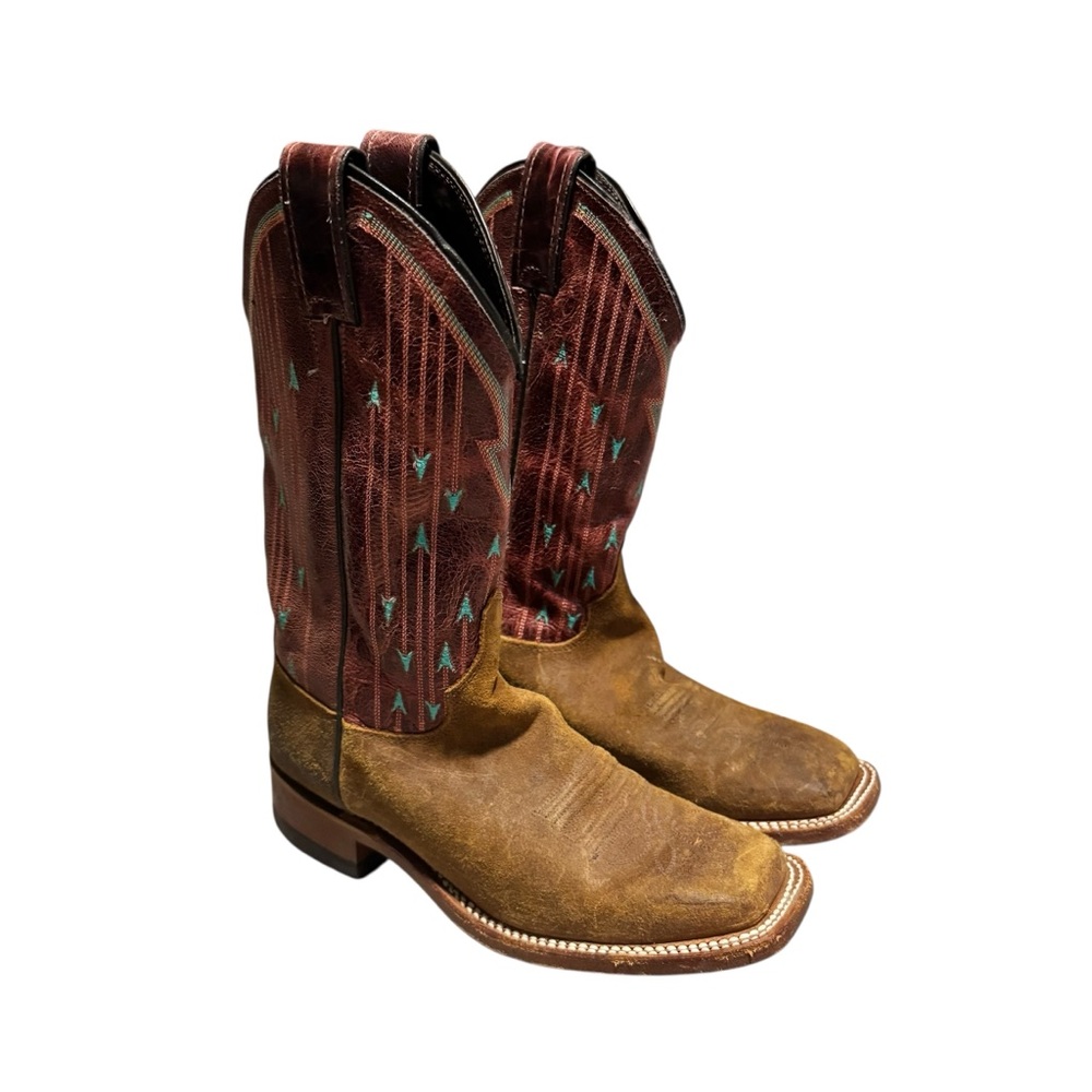 Justin Women's Bent Rail Cowgirl Boots Western Leather Suede Red Blue Size 6.5 B - Picture 2 of 7